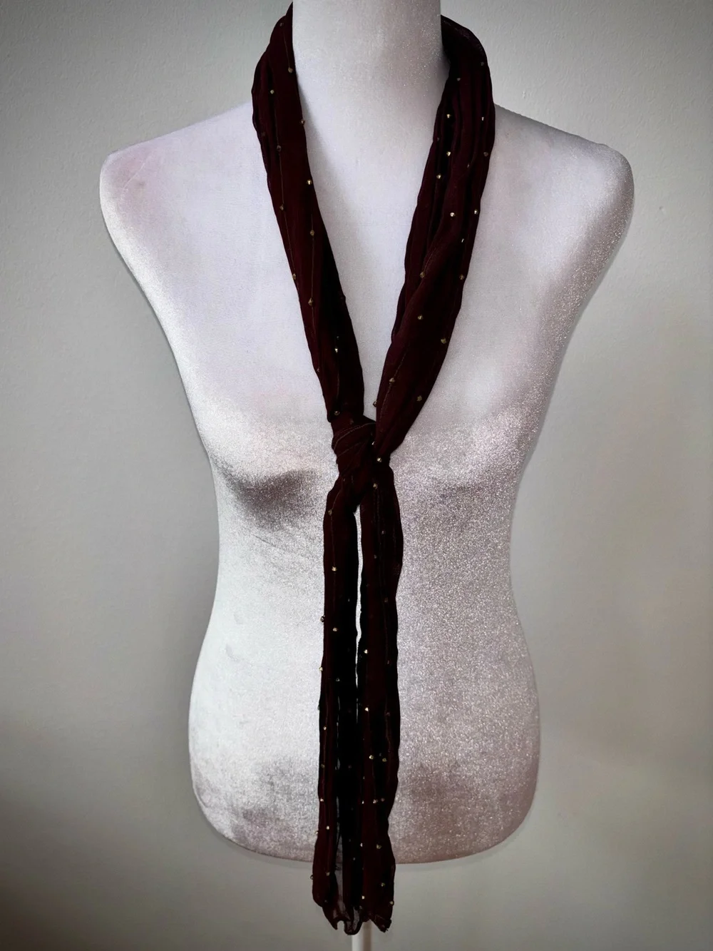 Brown Gold Beaded Crinkle Scarf Boho Festival Y2K Tuscan Mom